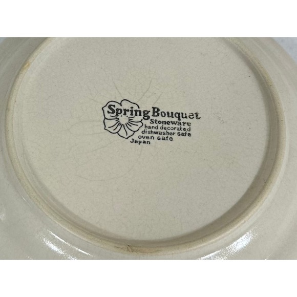 Spring Bouquet Stoneware Yellow Floral Green Band Bread & Butter Plate Set of 2 - Picture 6 of 7